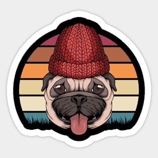 Retro Pulldog with funny hat design Sticker